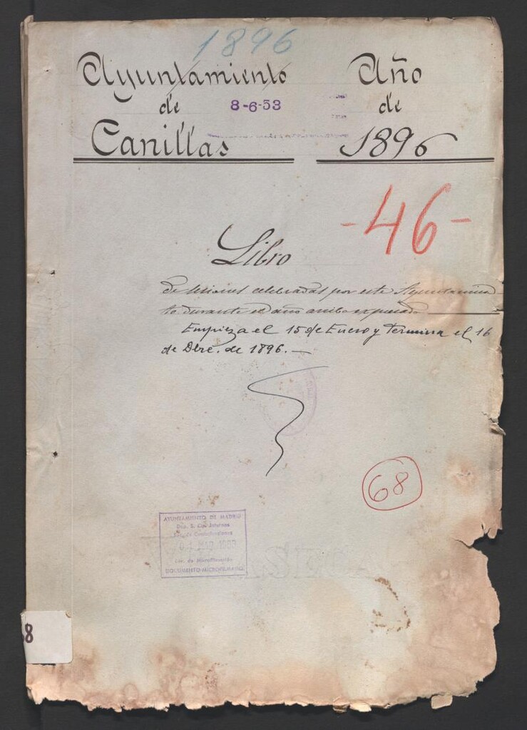 Miniatura de Actas y acuerdos del ayuntamiento de Canillas de 1896. Libro 68.