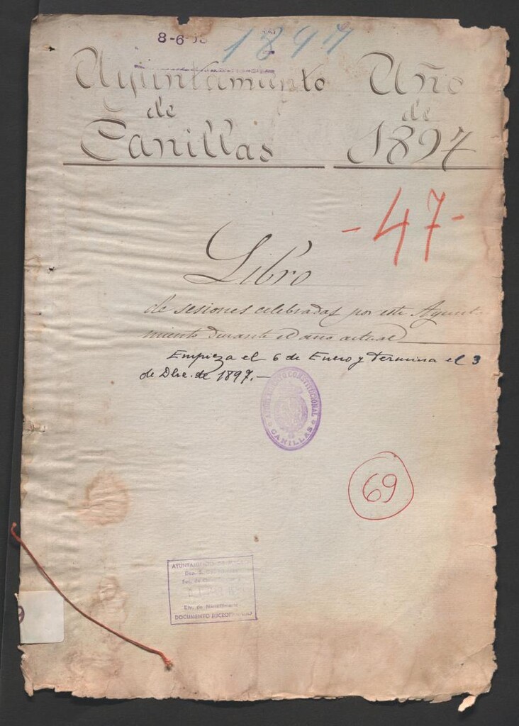 Miniatura de Actas y acuerdos del ayuntamiento de Canillas de 1897. Libro 69.