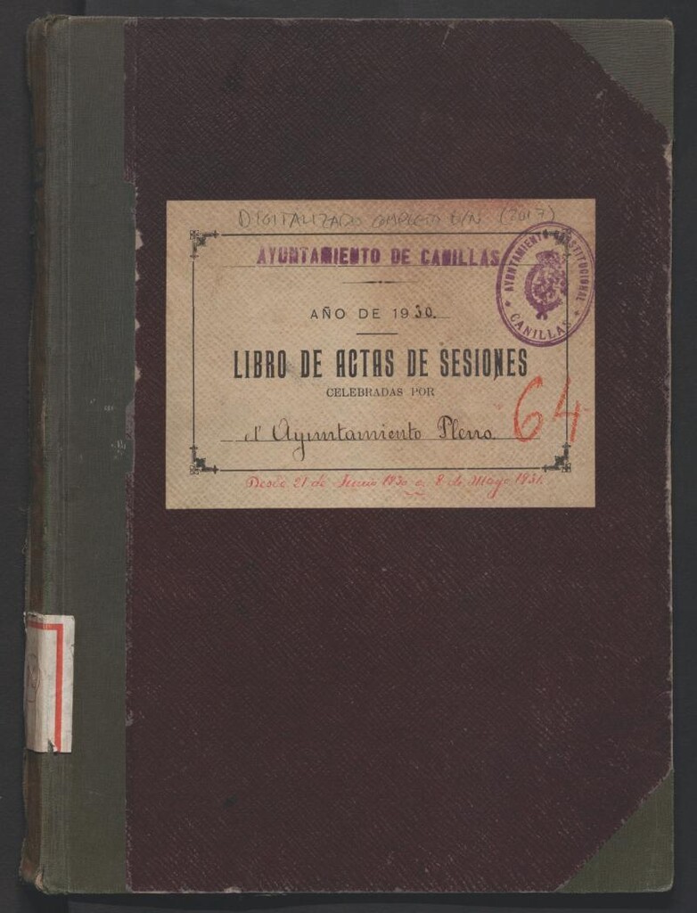 Miniatura de Actas y acuerdos del ayuntamiento de Canillas de 1930. Libro 86.
