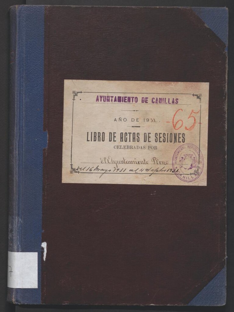 Miniatura de Actas y acuerdos del ayuntamiento de Canillas de 1931. Libro 87.
