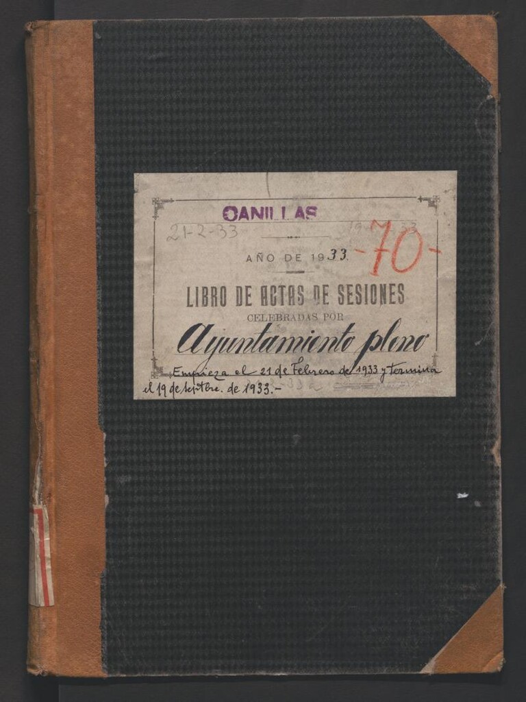 Miniatura de Actas y acuerdos del ayuntamiento de Canillas de 1933. Libro 92.