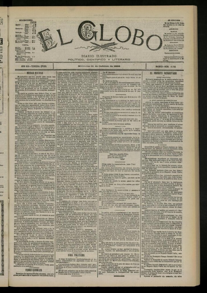 Miniatura de El Globo : diario ilustrado del 31 de octubre de 1888