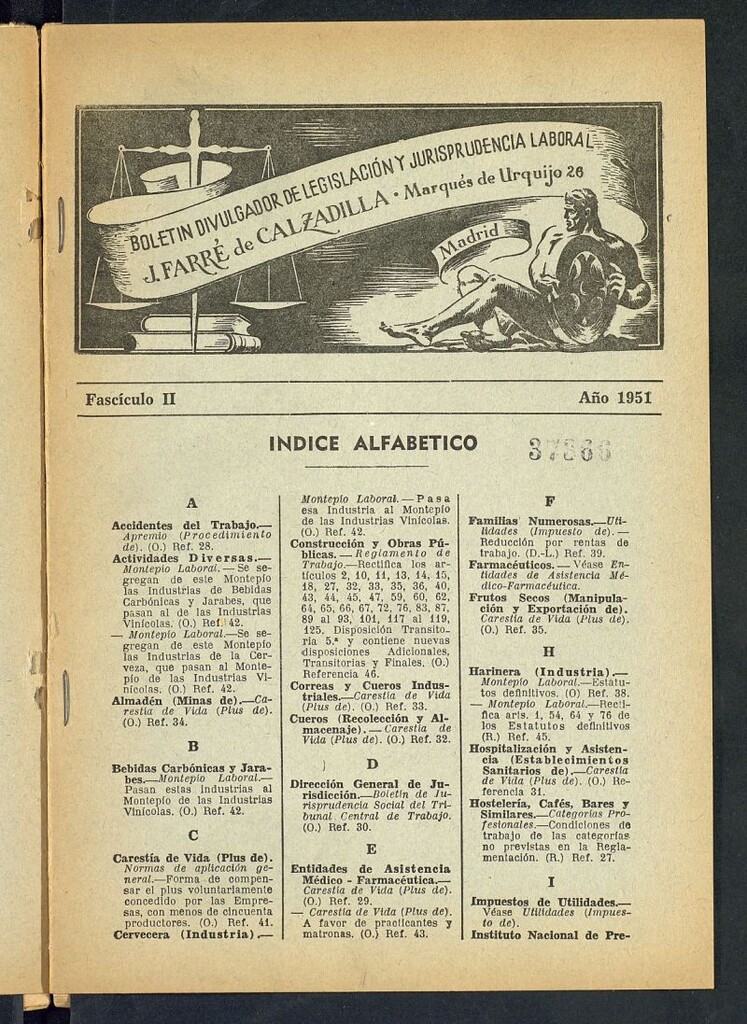 Miniatura de Boletín Divulgador de Legislación y Jurisprudencia Laboral del año 1951, fascículo II