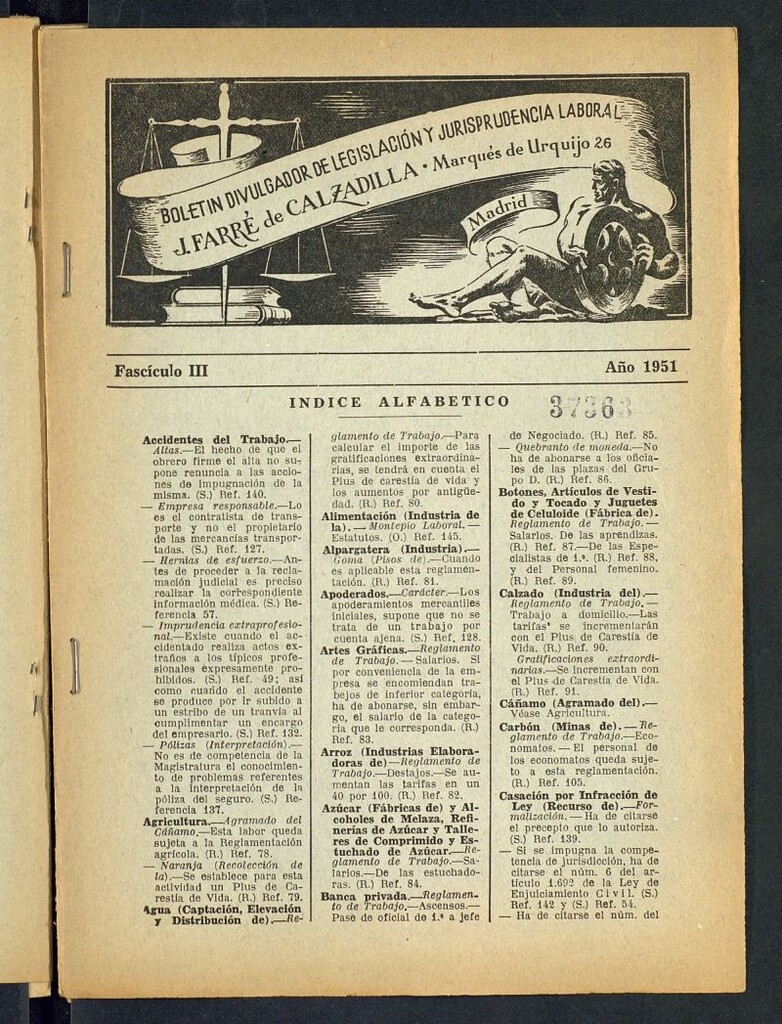 Miniatura de Boletín Divulgador de Legislación y Jurisprudencia Laboral del año 1951, fascículo III