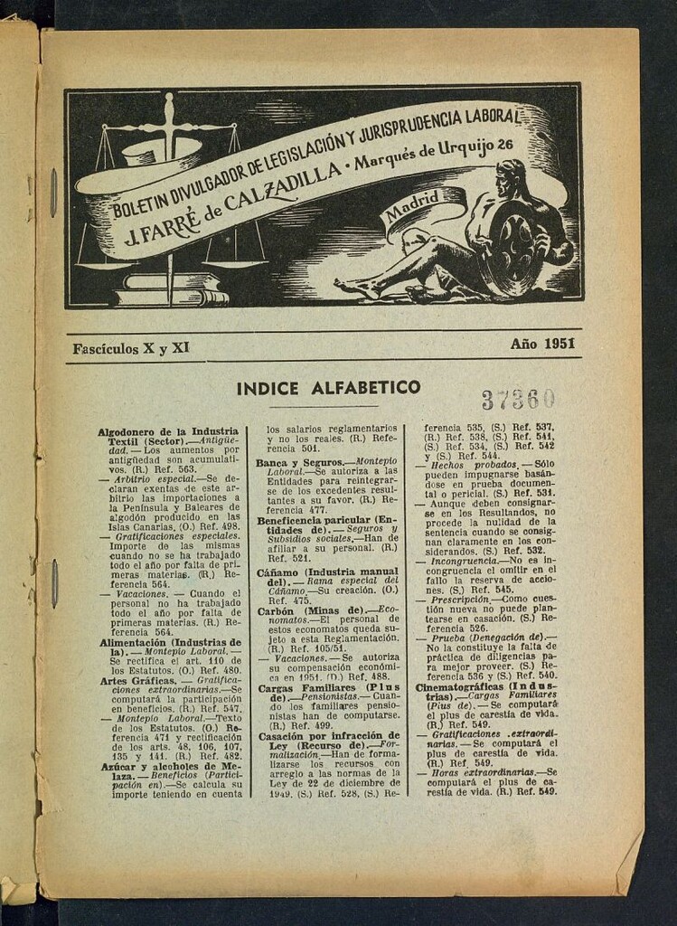 Miniatura de Boletín Divulgador de Legislación y Jurisprudencia Laboral del año 1951, fascículo X y XI