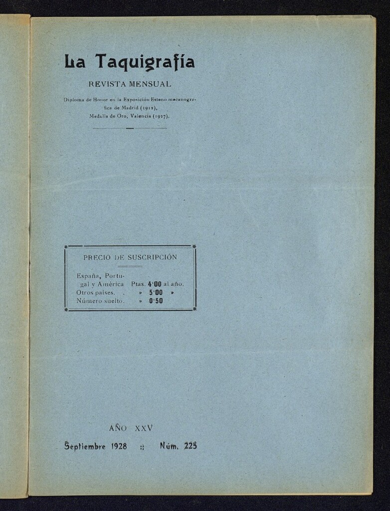 Miniatura de La Taquigrafía. Septiembre de 1928, nº 225
