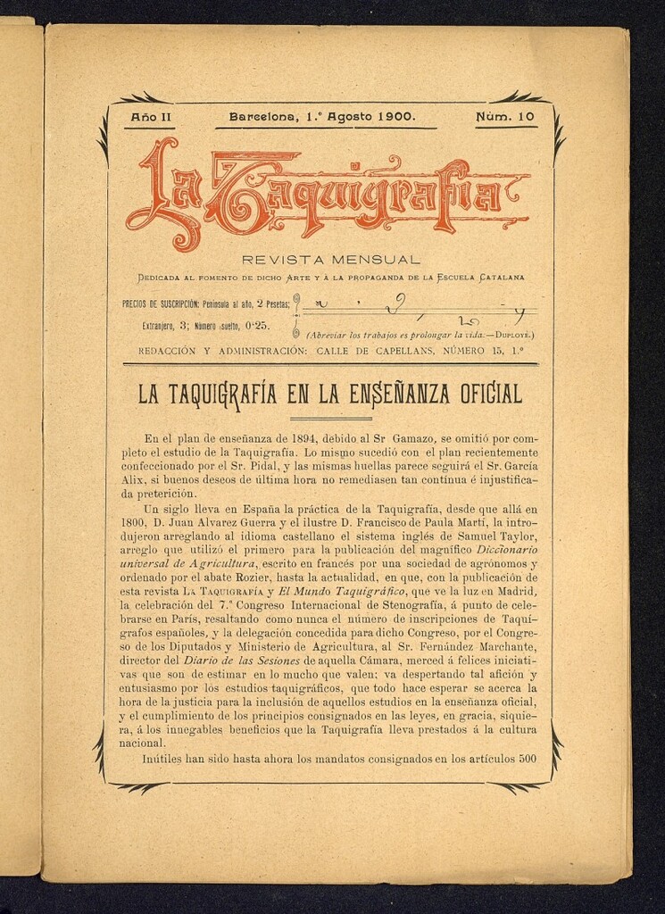 Miniatura de La Taquigrafía. Agosto de 1900, nº 10
