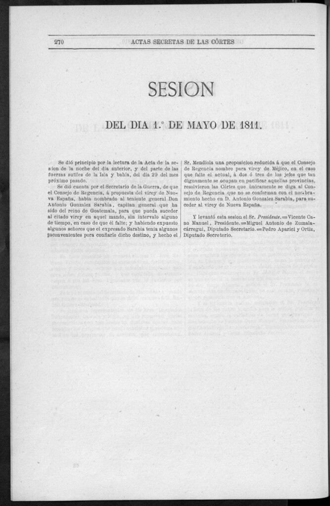 Miniatura de Actas de las Sesiones Secretas de las Cortes Generales Extraordinarias de la nación Española... (del 1 al 31 de mayo de 1811)