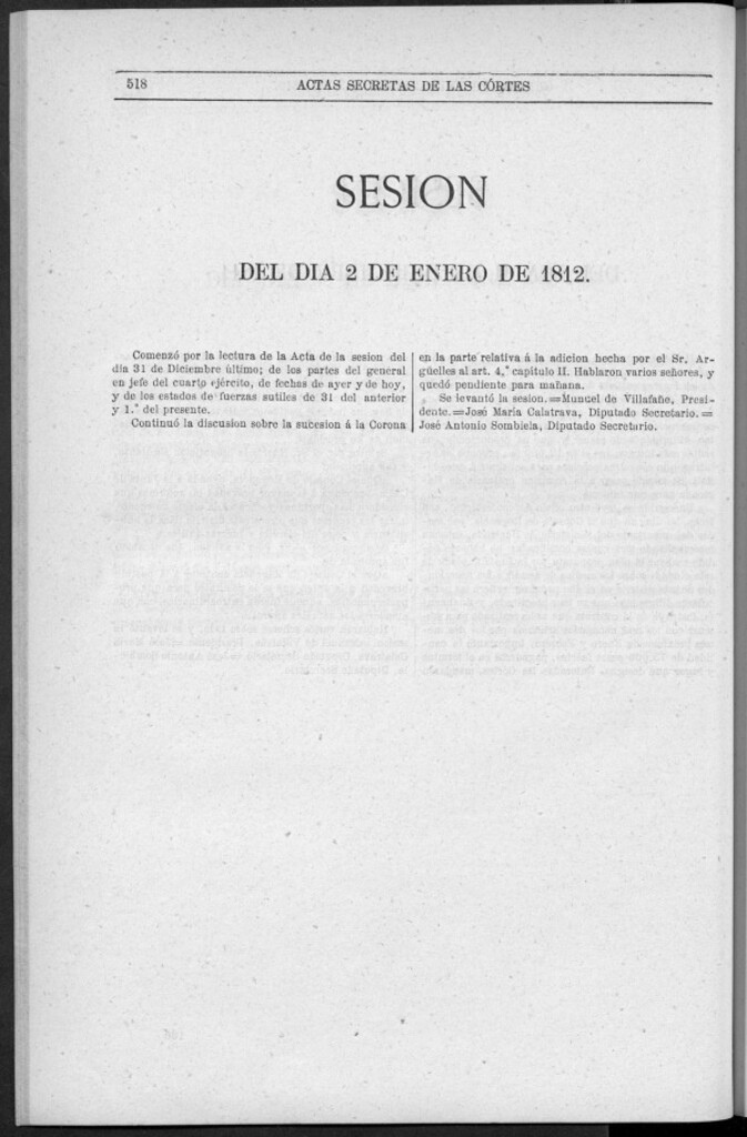 Miniatura de Actas de las Sesiones Secretas de las Cortes Generales Extraordinarias de la nación Española...(Del 2 al 31 de Enero de 1812)