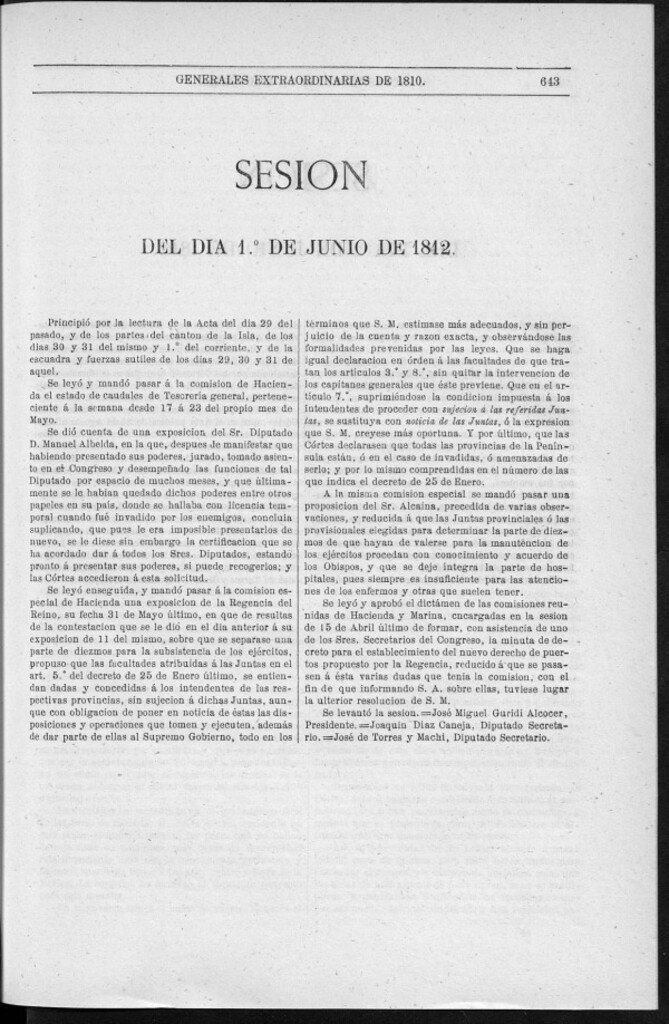 Miniatura de Actas de las Sesiones Secretas de las Cortes Generales Extraordinarias de la nación Española... (del 1 al 29 de junio de 1812)