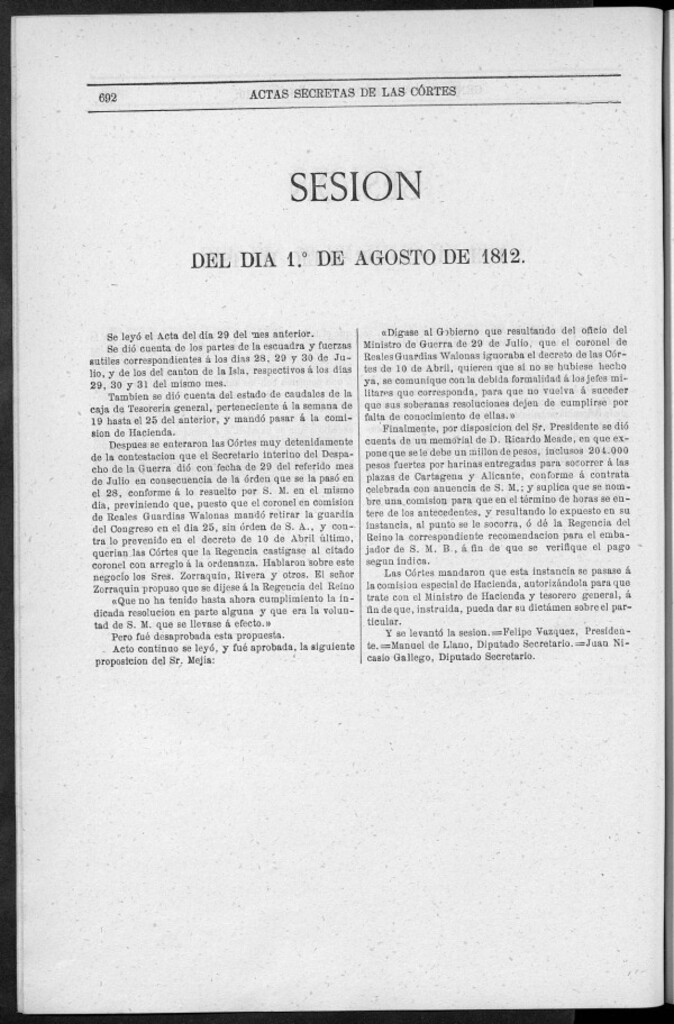 Miniatura de Actas de las Sesiones Secretas de las Cortes Generales Extraordinarias de la nación Española... (del 1 al 31 de agosto de 1812)