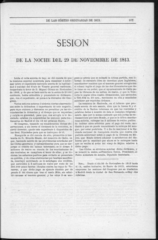 Miniatura de Actas de las Sesiones Secretas de las Cortes Generales Extraordinarias de la nación Española... (del 7 al 29 de noviembre de 1813)