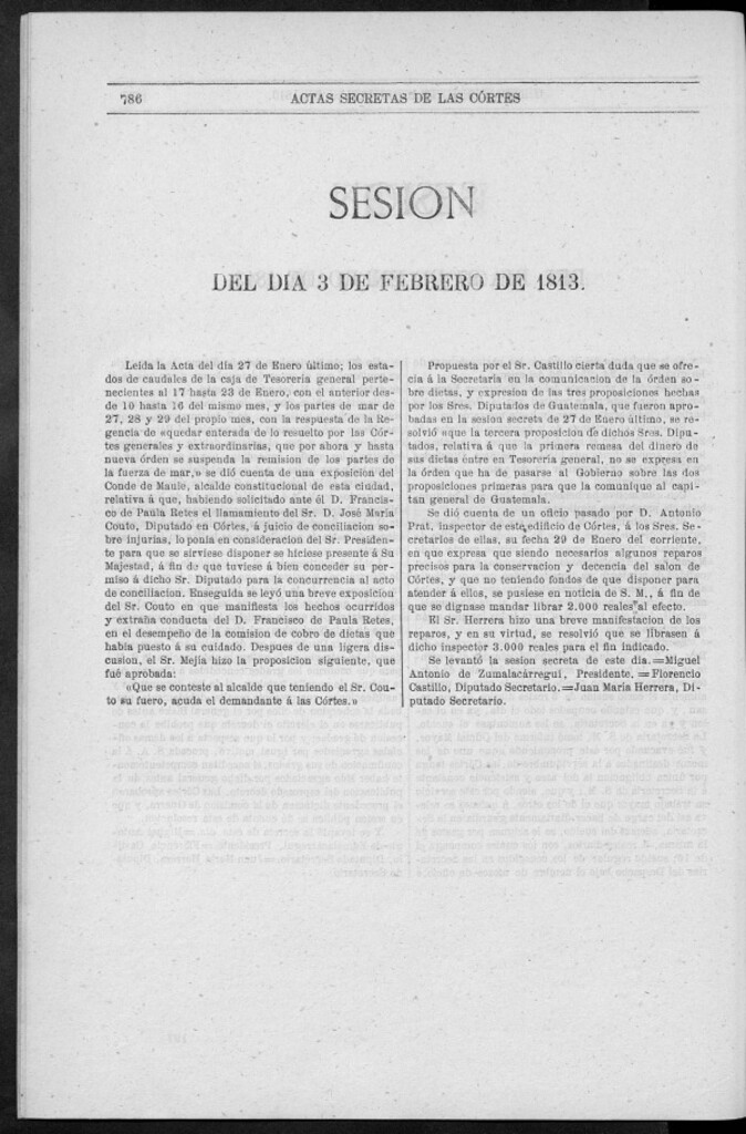 Miniatura de Actas de las Sesiones Secretas de las Cortes Generales Extraordinarias de la nación Española... (del 3 al 27 de febrero de 1813)