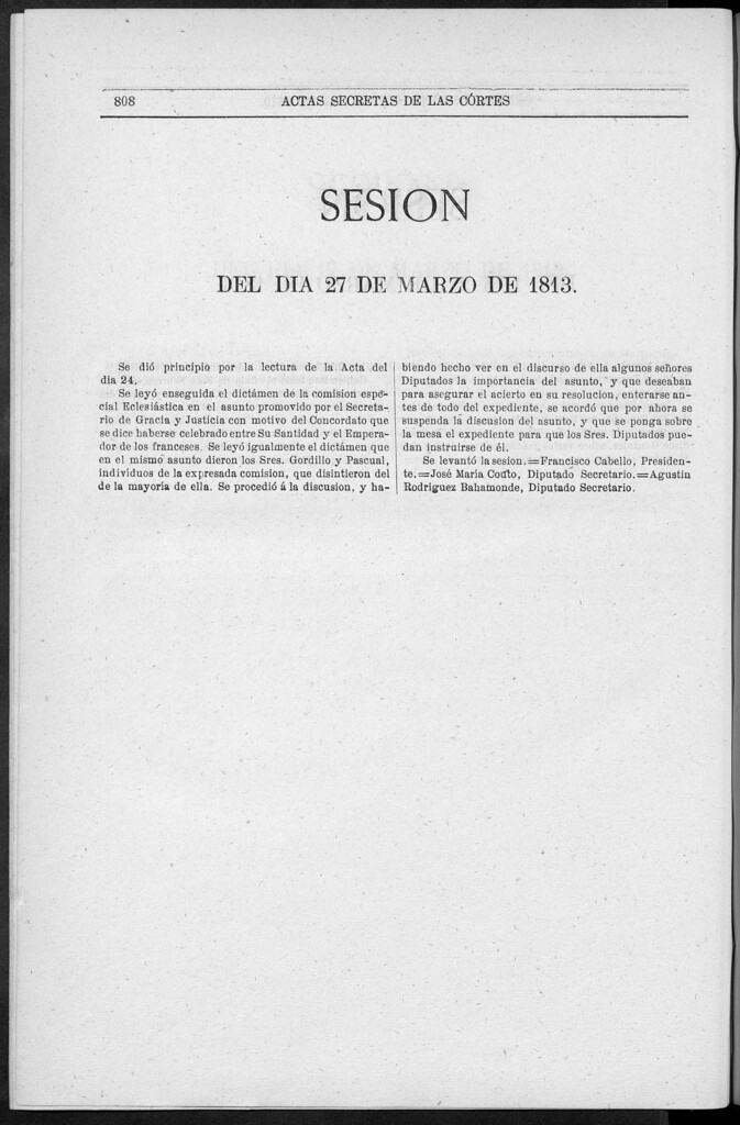 Miniatura de Actas de las Sesiones Secretas de las Cortes Generales Extraordinarias de la nación Española... (del 2 al 27 de marzo de 1813)