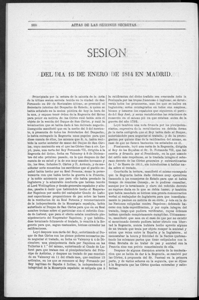 Miniatura de Actas de las Sesiones Secretas de las Cortes Generales Extraordinarias de la nación Española... (del 15 al 31 de enero de 1814)
