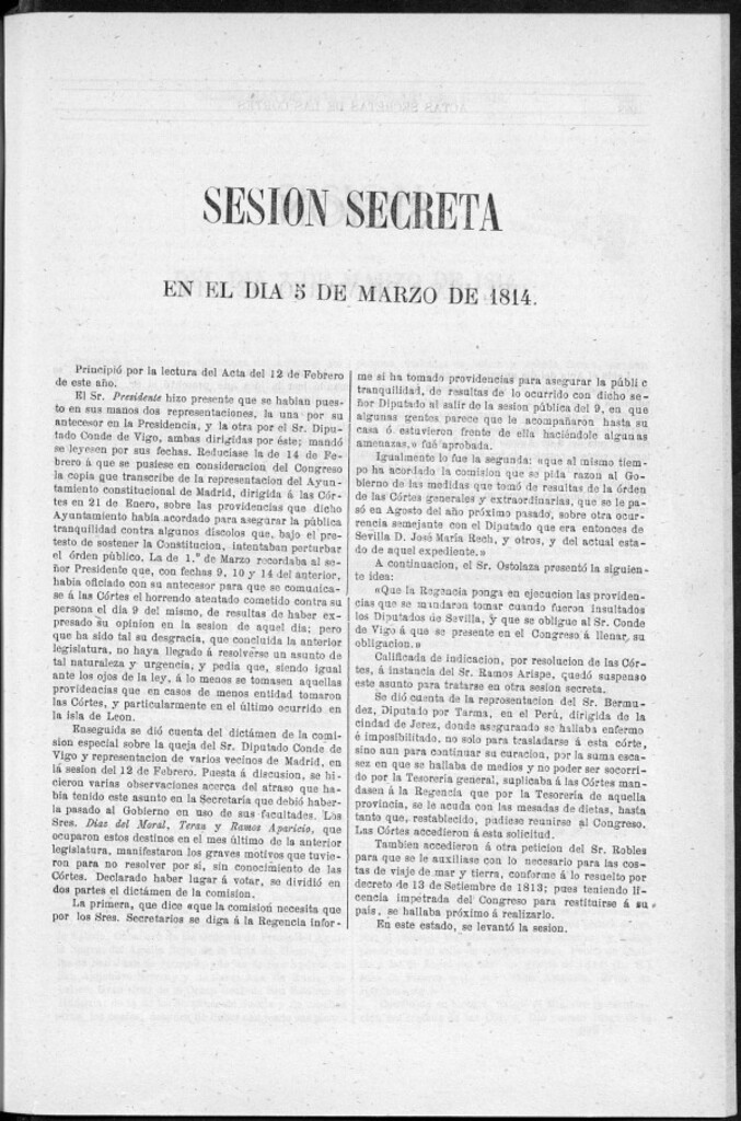 Miniatura de Actas de las Sesiones Secretas de las Cortes Generales Extraordinarias de la nación Española... (del 5 al 31 de marzo de 1814)