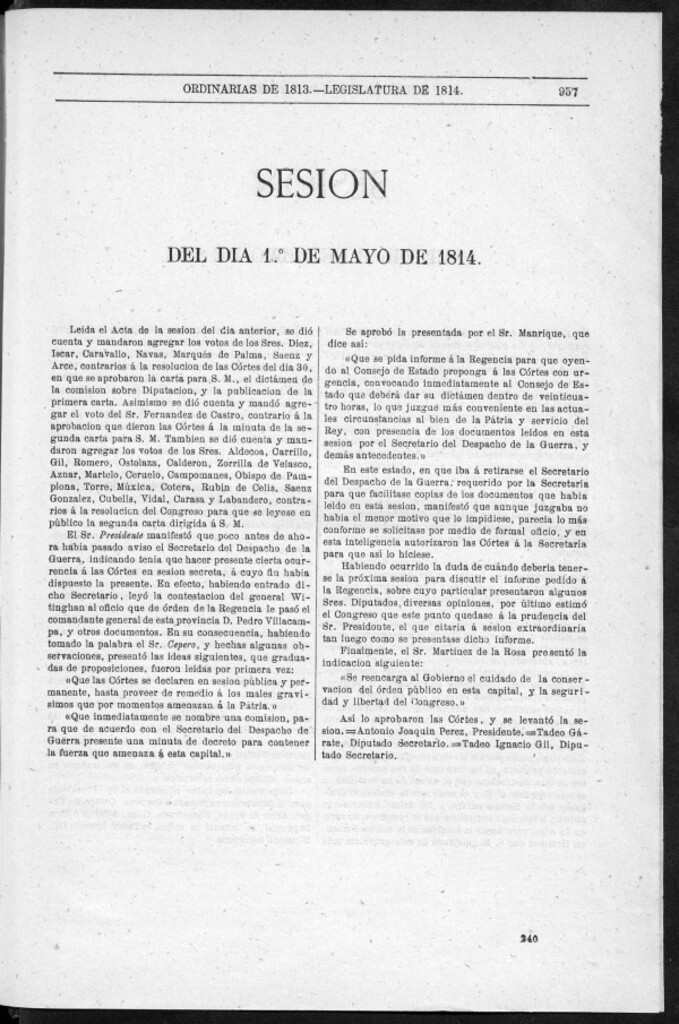 Miniatura de Actas de las Sesiones Secretas de las Cortes Generales Extraordinarias de la nación Española... (del 1 al 10 de mayo de 1814)
