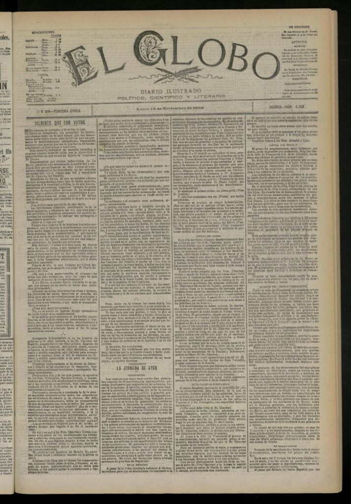 Miniatura de El Globo : diario ilustrado del 12 de noviembre de 1888