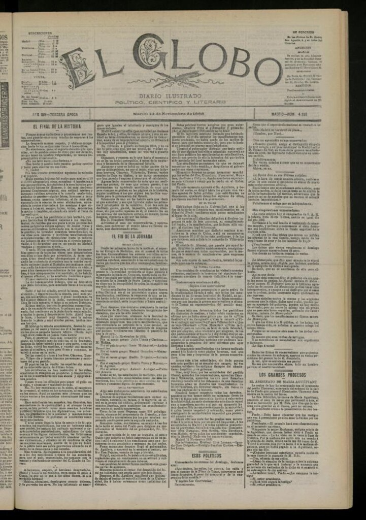 Miniatura de El Globo : diario ilustrado del 13 de noviembre de 1888