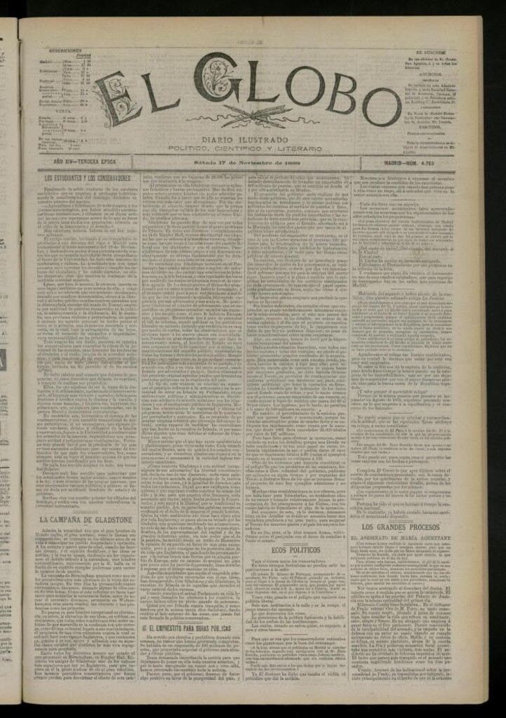 Miniatura de El Globo : diario ilustrado del 17 de noviembre de 1888