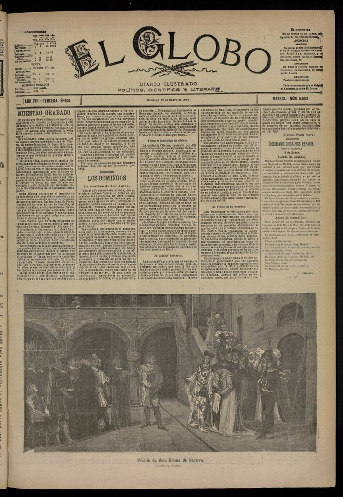 Miniatura de El Globo : diario ilustrado  del 18 de enero de 1891,nº 5553