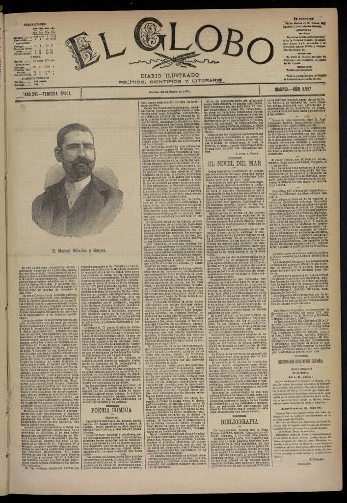 Miniatura de El Globo : diario ilustrado  del 22 de enero de 1891,nº 5557