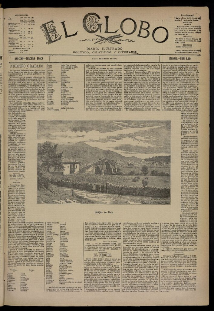 Miniatura de El Globo : diario ilustrado  del 26 de enero de 1891,nº 5561
