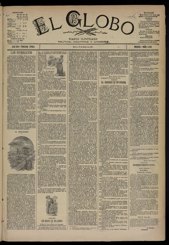 Miniatura de El Globo : diario ilustrado  del 27 de enero de 1891,nº 5562