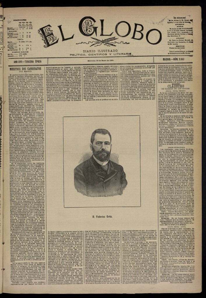 Miniatura de El Globo : diario ilustrado  del 28 de enero de 1891,nº 5563