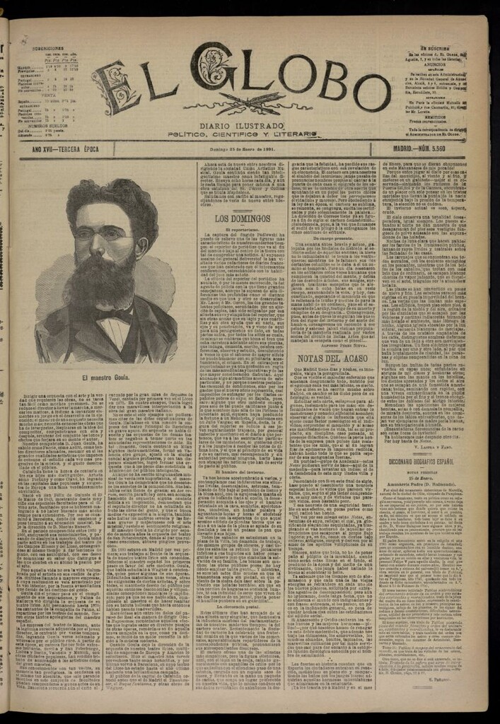 Miniatura de El Globo : diario ilustrado  del 25 de enero de 1891,nº 5560