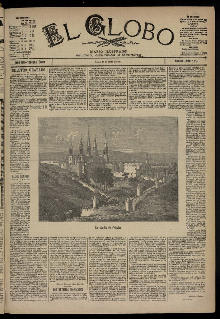 Miniatura de El Globo : diario ilustrado  del 19 de enero de 1891,nº 5554