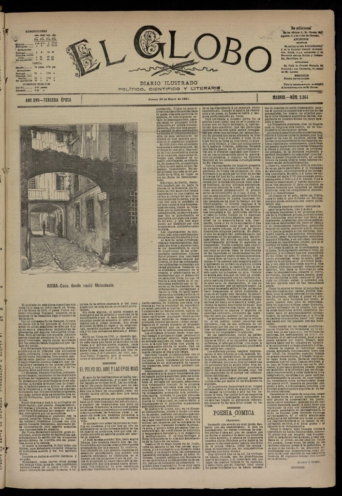 Miniatura de El Globo : diario ilustrado  del 29 de enero de 1891,nº 5564