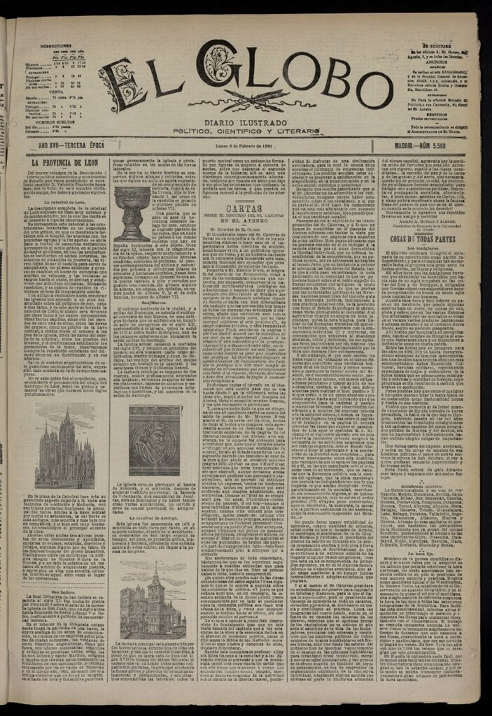 Miniatura de El Globo : diario ilustrado  del 2 de febrero de 1891,nº 5568