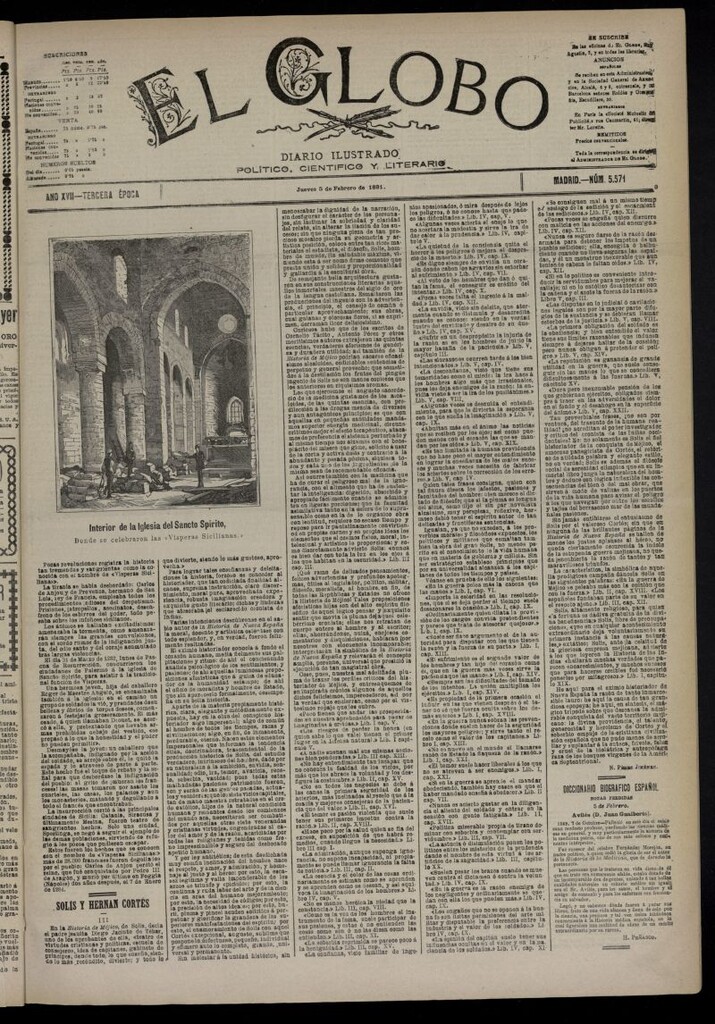 Miniatura de El Globo : diario ilustrado  del 5 de febrero de 1891,nº 5571