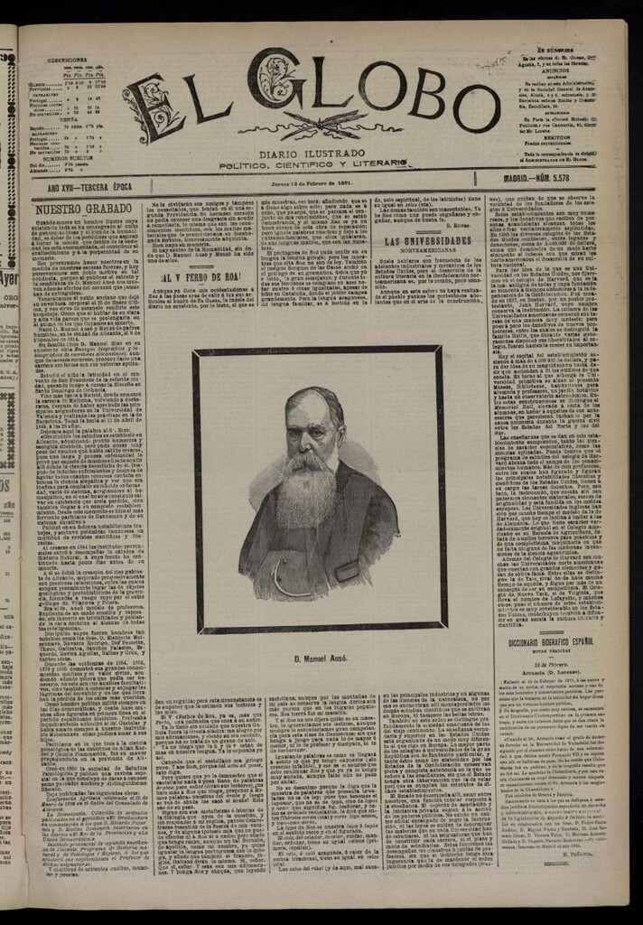 Miniatura de El Globo : diario ilustrado  del 12 de febrero de 1891,nº 5578