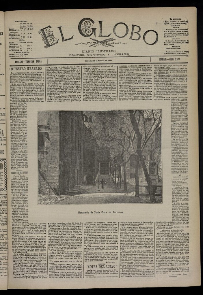 Miniatura de El Globo : diario ilustrado  del 11 de febrero de 1891,nº 5577