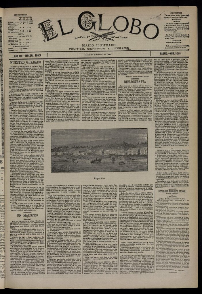 Miniatura de El Globo : diario ilustrado  del 14 de febrero de 1891,nº 5580