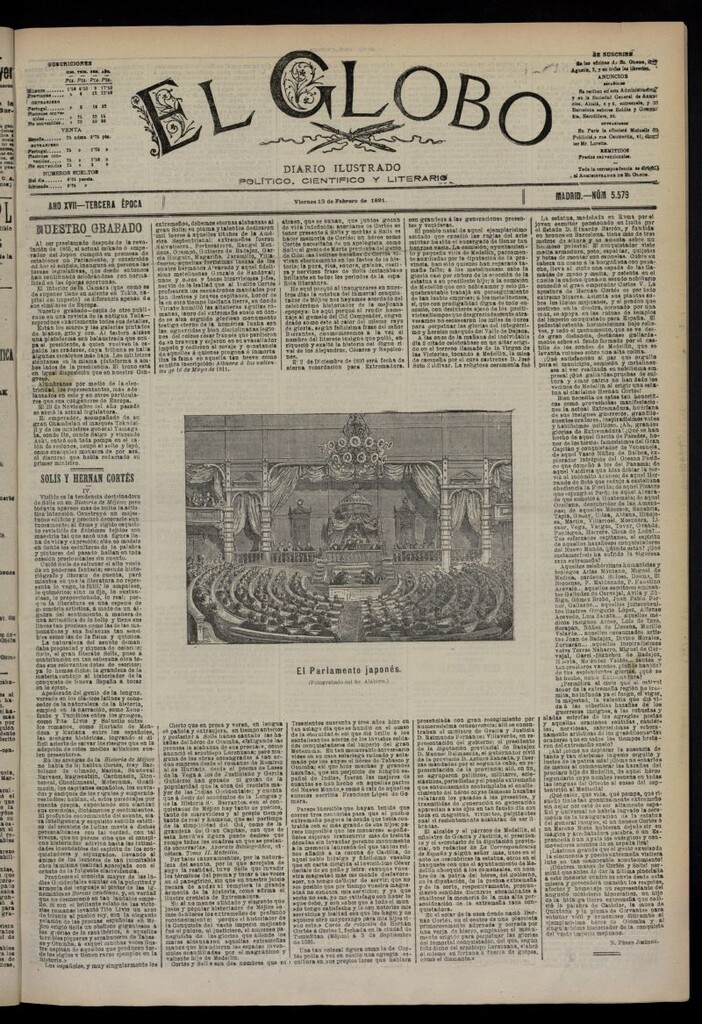 Miniatura de El Globo : diario ilustrado  del 13 de febrero de 1891,nº 5579
