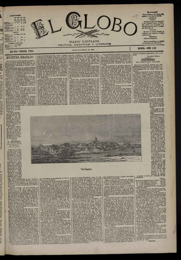 Miniatura de El Globo : diario ilustrado  del 16 de febrero de 1891,nº 5582