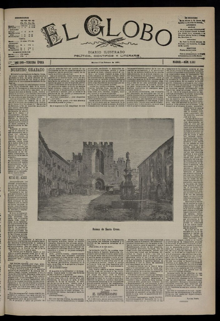 Miniatura de El Globo : diario ilustrado  del 17 de febrero de 1891,nº 5583