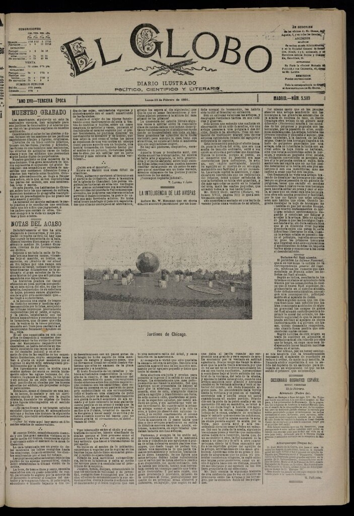 Miniatura de El Globo : diario ilustrado  del 23 de febrero de 1891,nº 5589