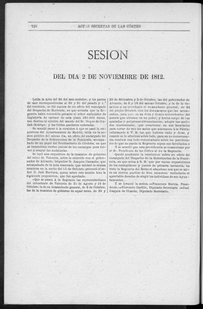 Miniatura de Actas de las Sesiones Secretas de las Cortes Generales Extraordinarias de la nación Española... (del 2 al 23 de noviembre)