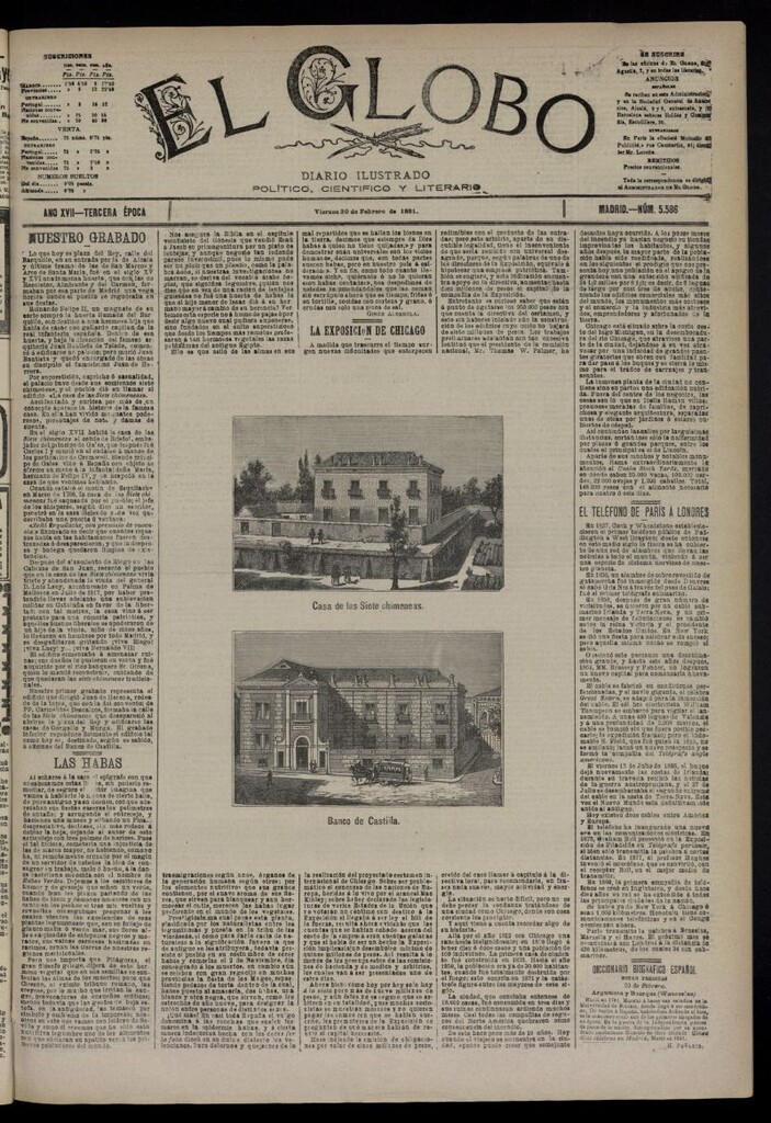 Miniatura de El Globo : diario ilustrado  del 20 de febrero de 1891,nº 5586