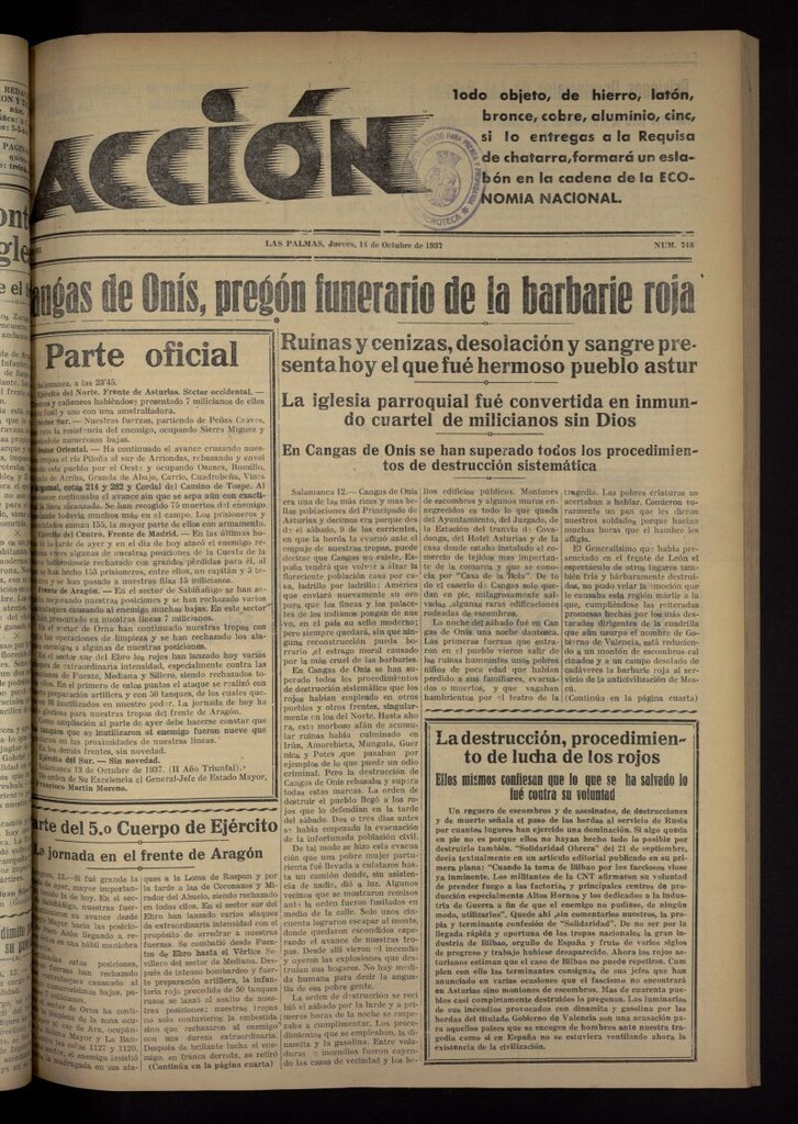 Miniatura de Acción (Las Palmas de Gran Canaria) del 14 de octubre de 1937, nº 748