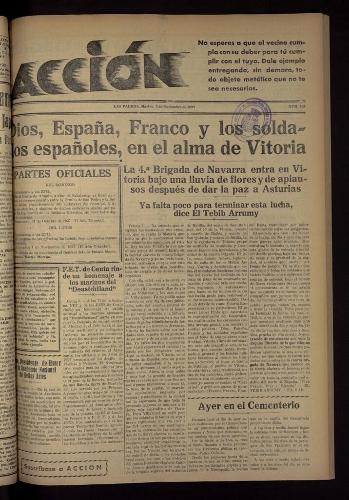 Miniatura de Acción (Las Palmas de Gran Canaria) del 2 de noviembre de 1937, nº 764
