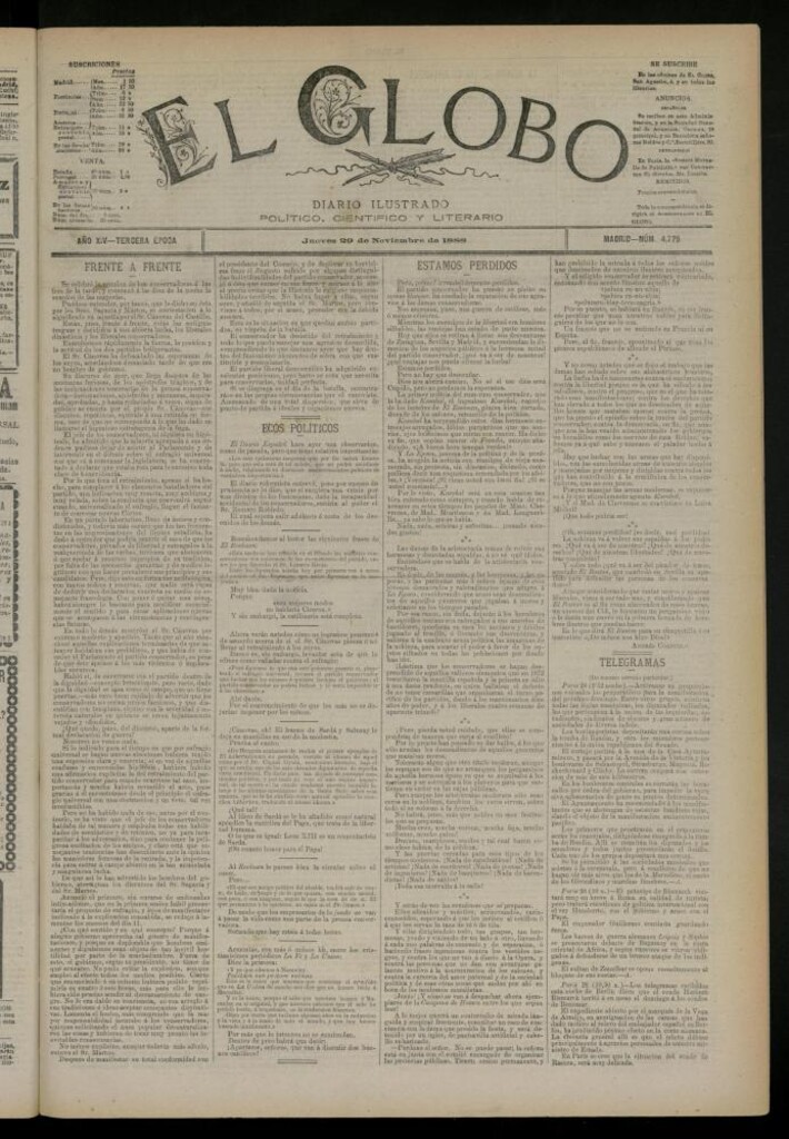 Miniatura de El Globo : diario ilustrado del 29 de noviembre de 1888