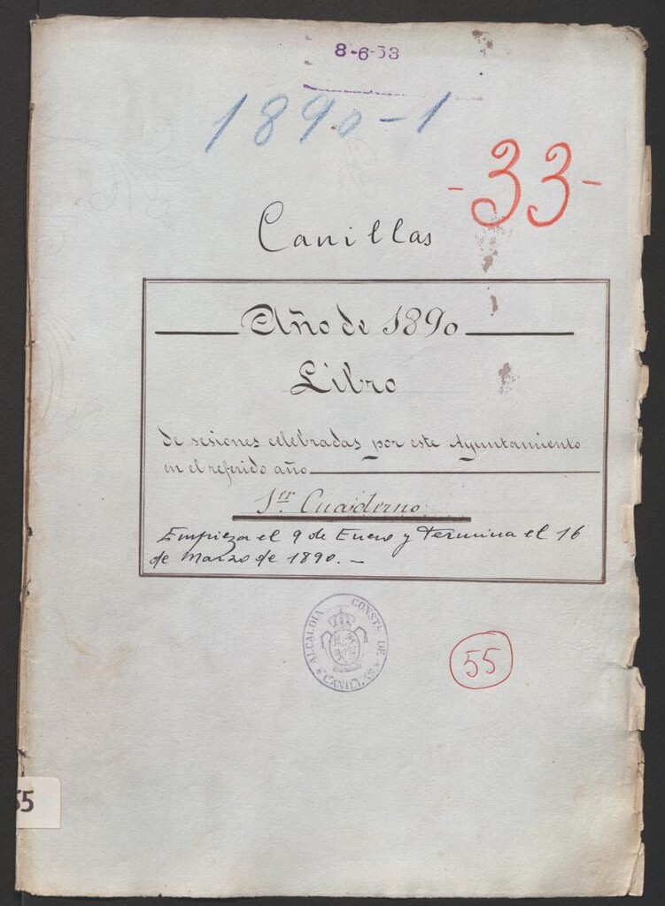 Miniatura de Actas y acuerdos del ayuntamiento de Canillas de 1890. Libro 55.