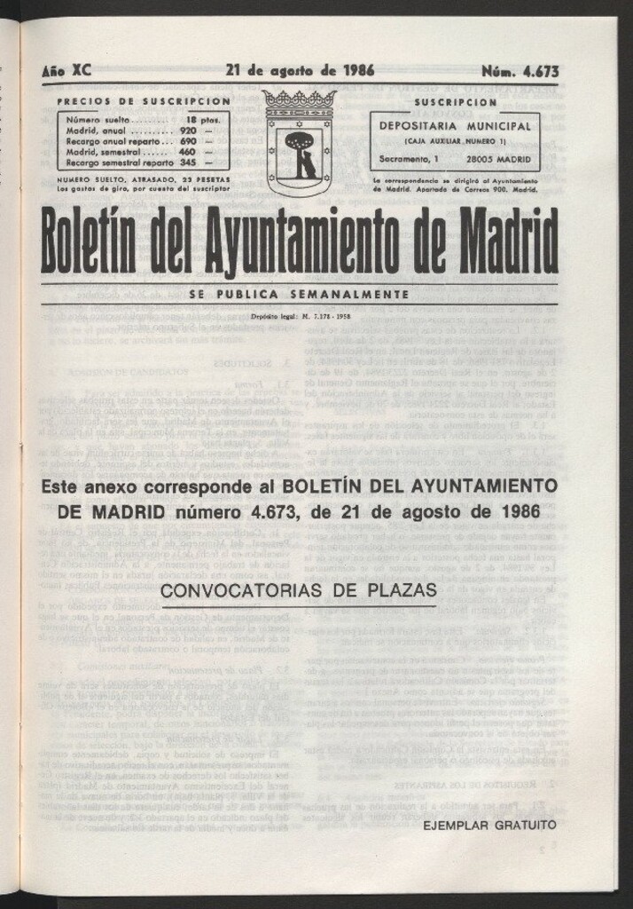 Miniatura de Boletín del Ayuntamiento de Madrid del 21 de agosto de 1986