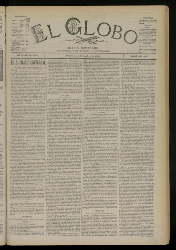Miniatura de El Globo : diario ilustrado del 4 de diciembre de 1888