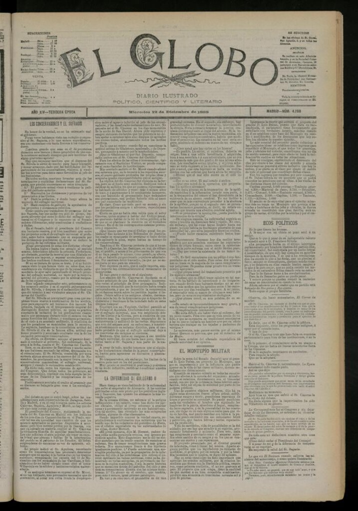 Miniatura de El Globo : diario ilustrado del 12 de diciembre de 1888